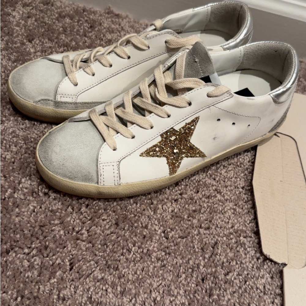 Golden Goose White Sneakers with Gold Glitter Star